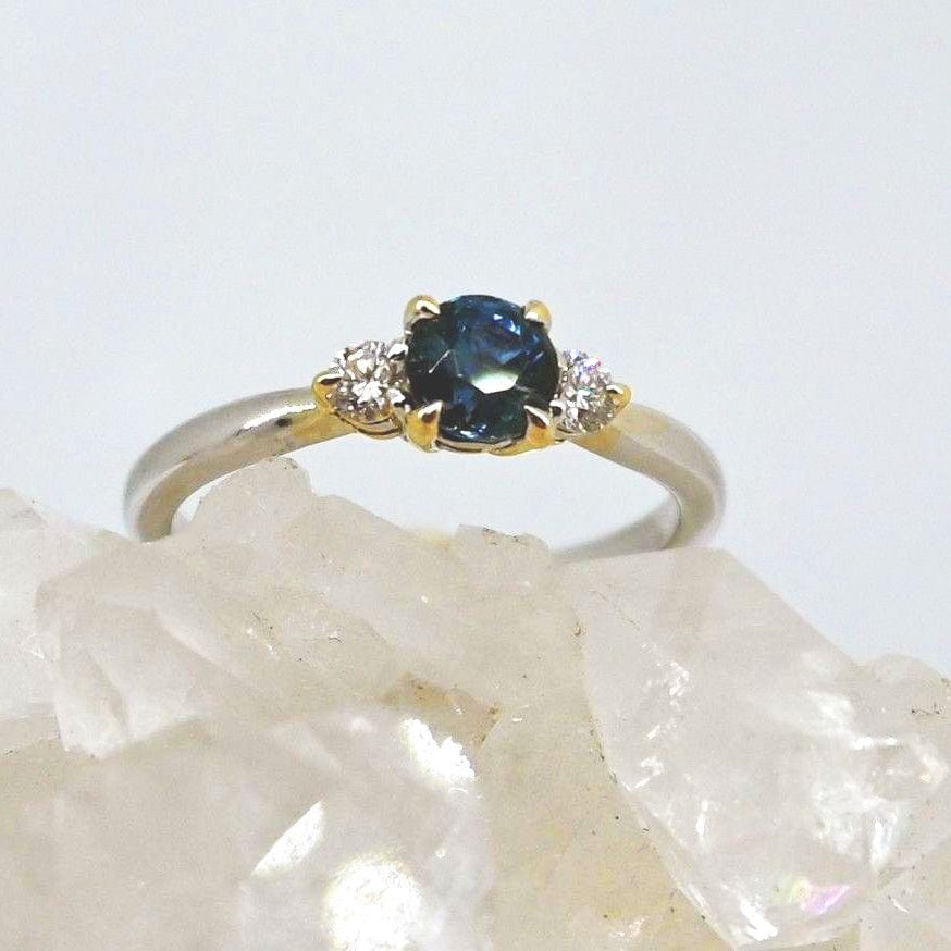 Two Toned 14k 3 Stone Sapphire Ring