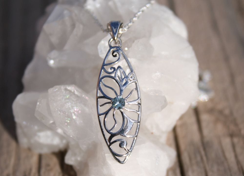Long Floral Sapphire Pendant