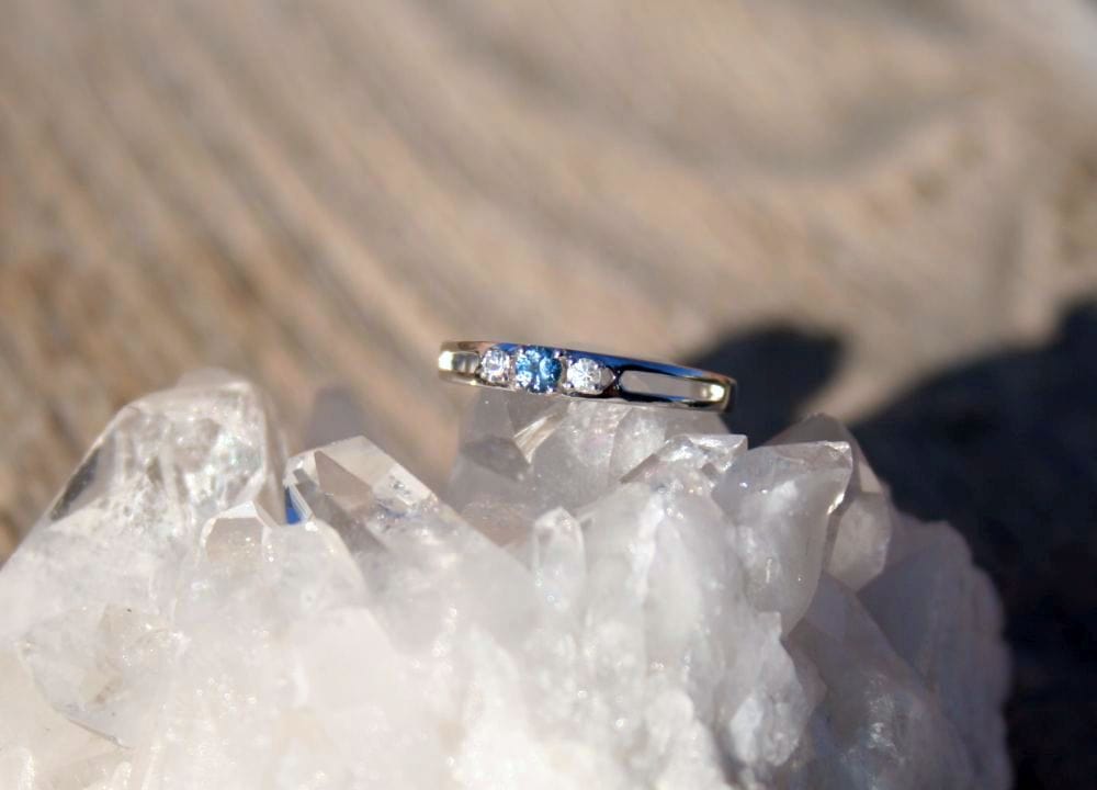 Triple Stone Double Band Montana Sapphire Ring