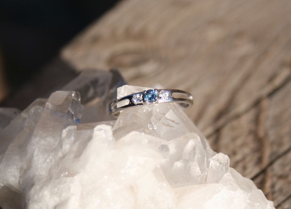 Triple Stone Double Band Montana Sapphire Ring