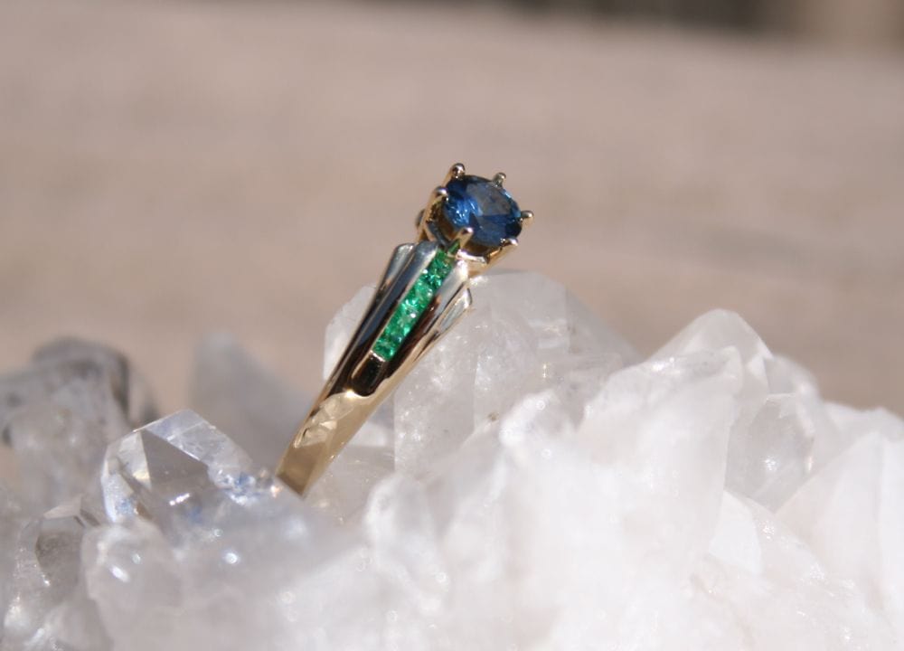 Emerald Accented Classic Montana Sapphire Ring