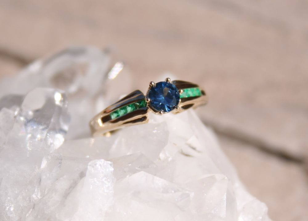 Emerald Accented Classic Montana Sapphire Ring