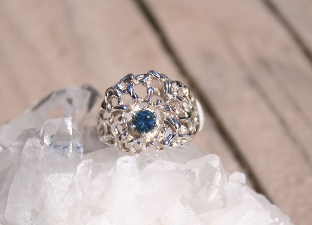 Wide Nugget 4mm Montana Sapphire Ring