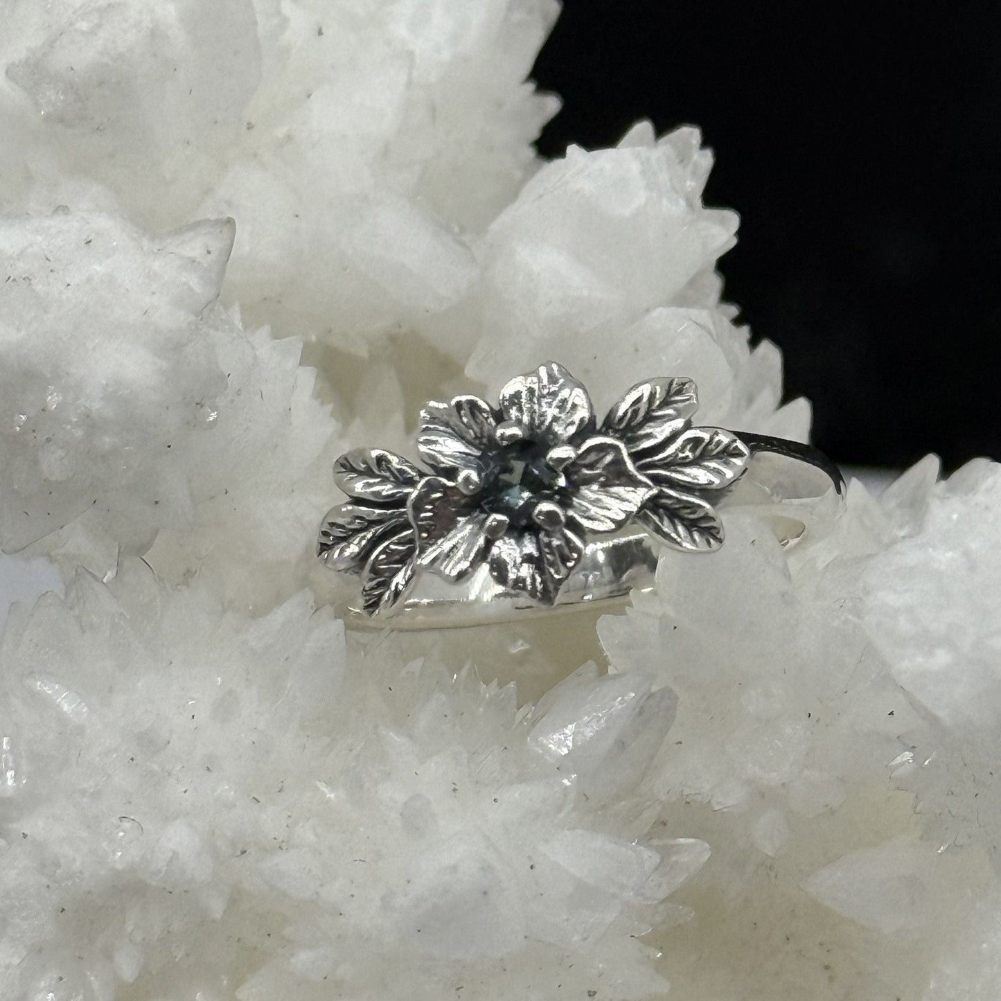 Flower and Leaves Montana Sapphire Ring