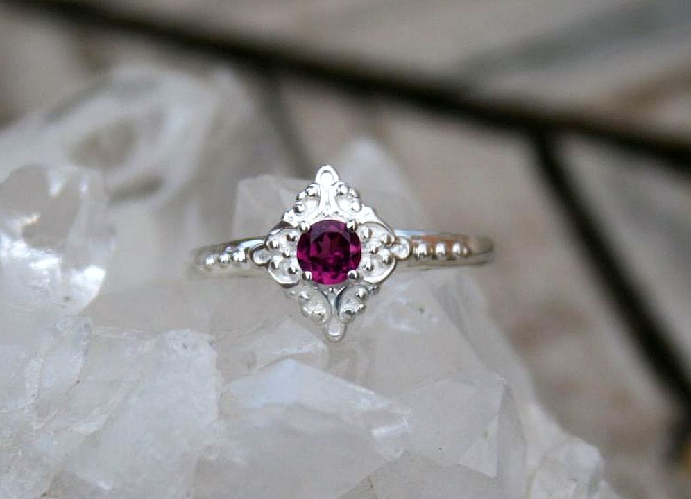 Garnet Antique Square Halo Ring