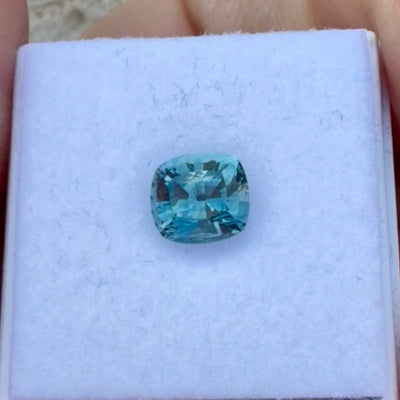 1.75ct Cushion cut Natural Montana Sapphire.  Measures 6.75 x 6.25mm.  From El Dorado Bar, Helena, Montana.   Mined in Montana, USA