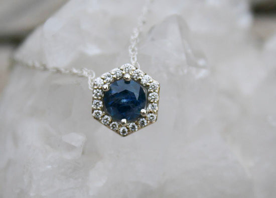 Montana Sapphire Hexagon Halo Pendant