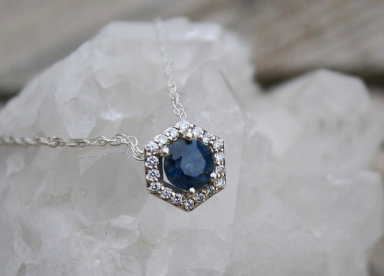 Montana Sapphire Hexagon Halo Pendant