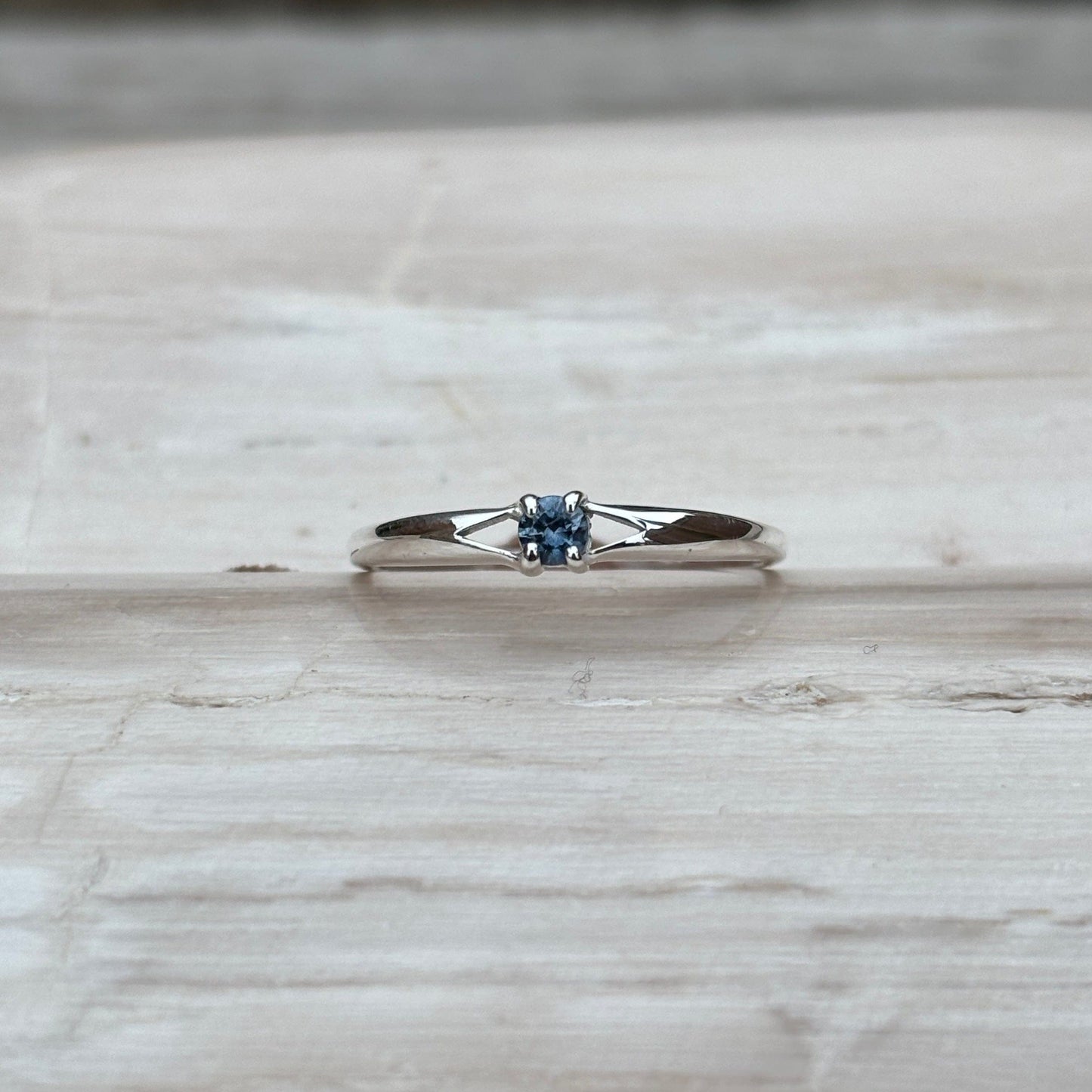 Dainty 3mm sterling Montana sapphire ring