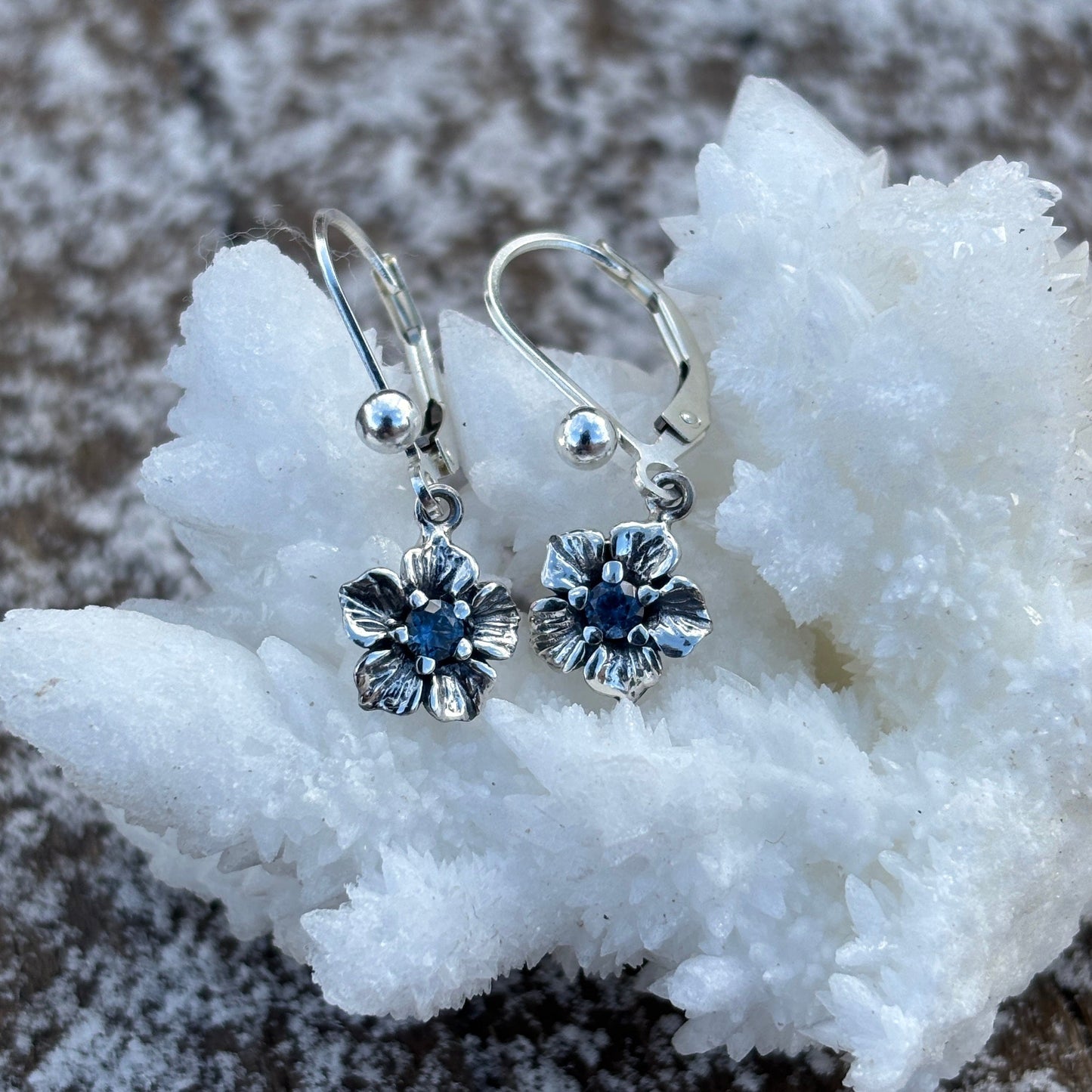 Floral Montana Sapphire Dangle Earrings