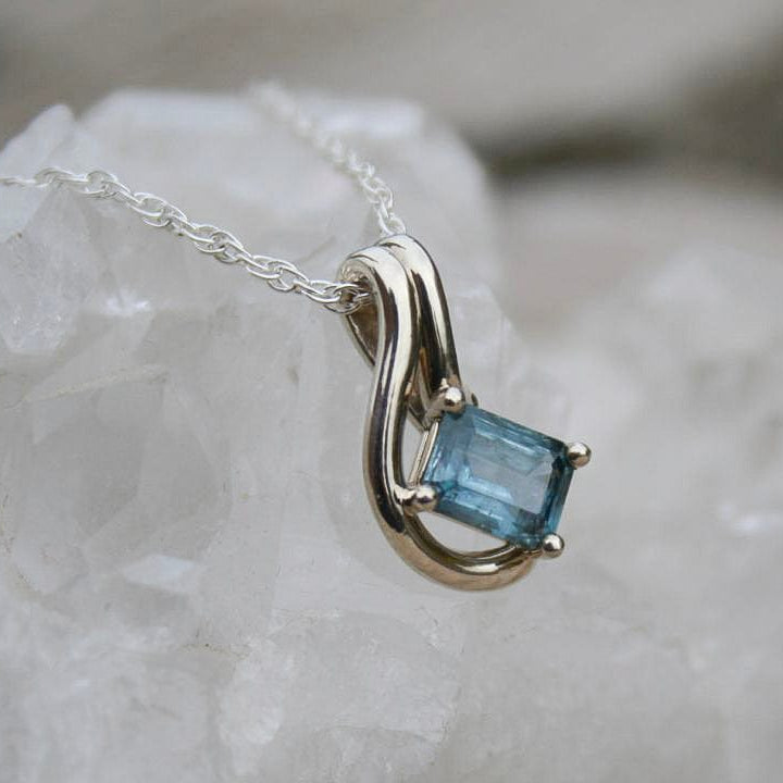 Large blue Montana sapphire pendant necklace with abstract feel