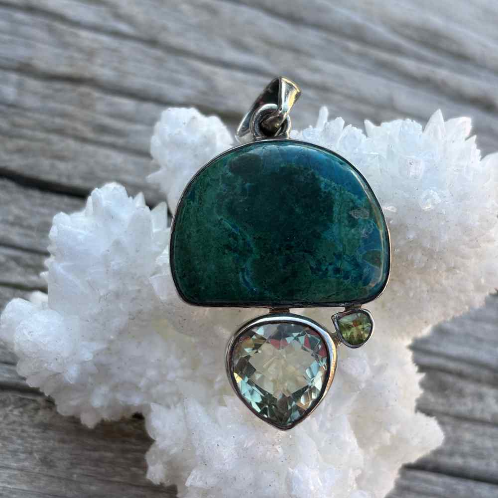Chrysocolla-Peridot-Citrine-Pendant