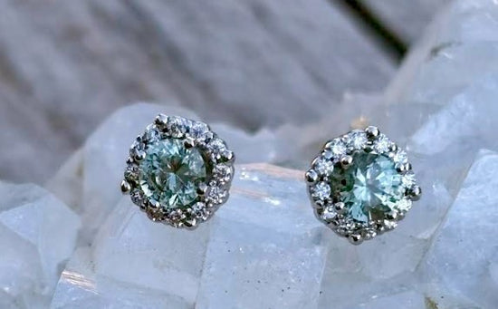 Montana Sapphire in Diamond Halo Earrings