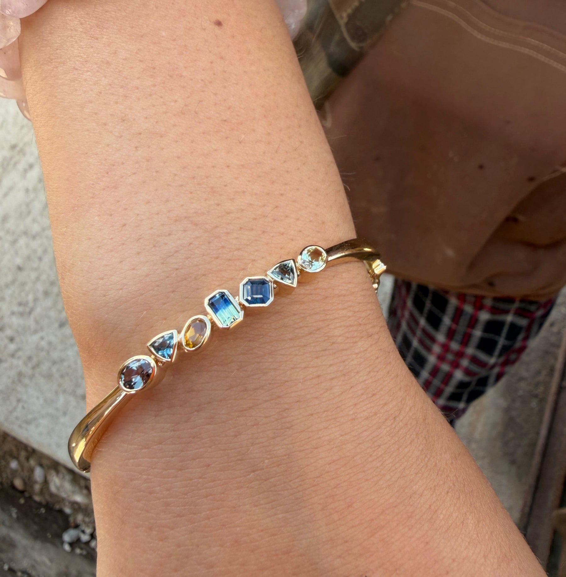 OOAK Yellow Gold MT Sapphire Multi-Shape-Bangle