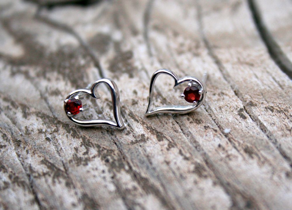 Weeping Heart Garnet Post Earrings