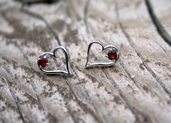 Weeping Heart Garnet Post Earrings
