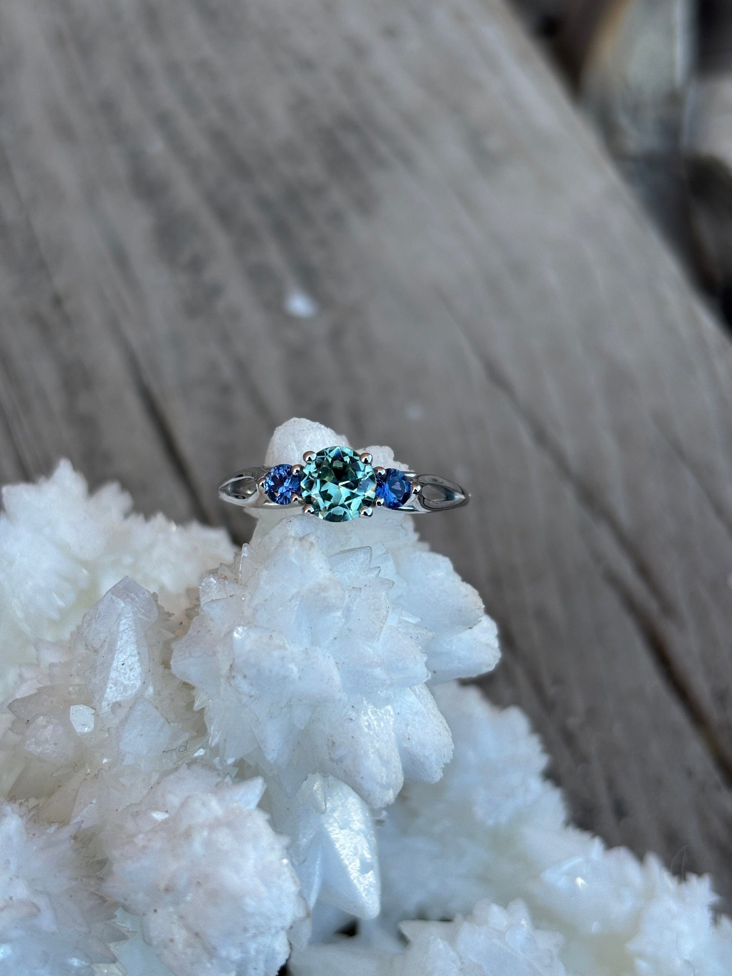 Montana Sapphire and Yogo 3 Stone Ring