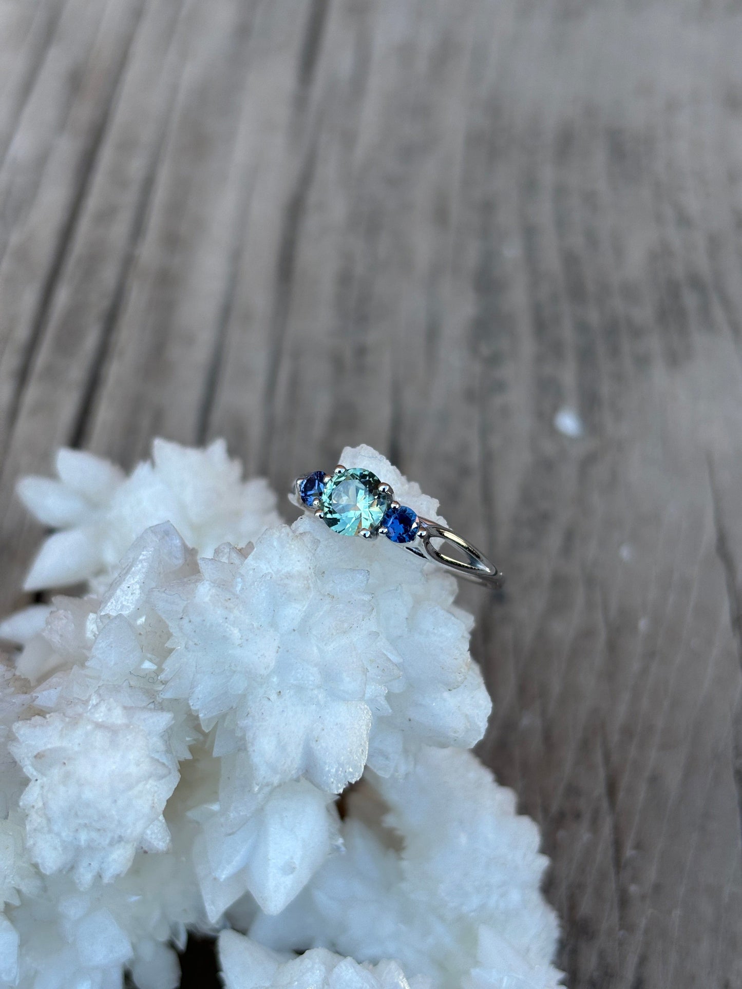 Montana Sapphire and Yogo 3 Stone Ring