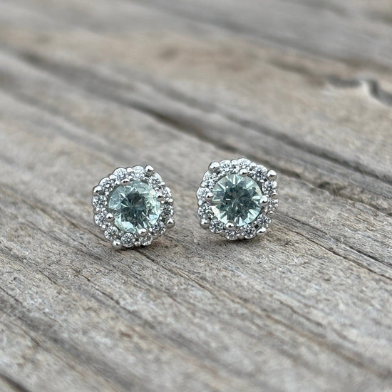 Montana Sapphire in Diamond Halo Earrings