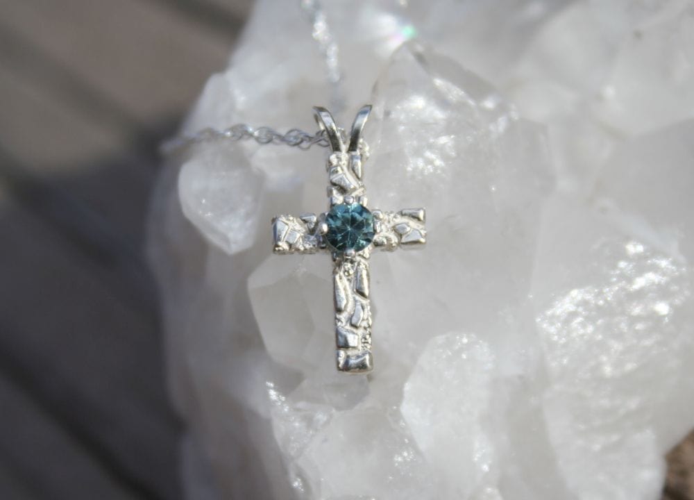 Montana Sapphire Nugget Cross Pendant