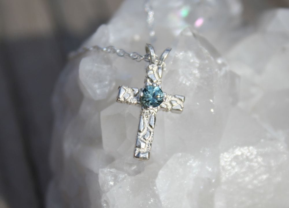 Montana Sapphire Nugget Cross Pendant