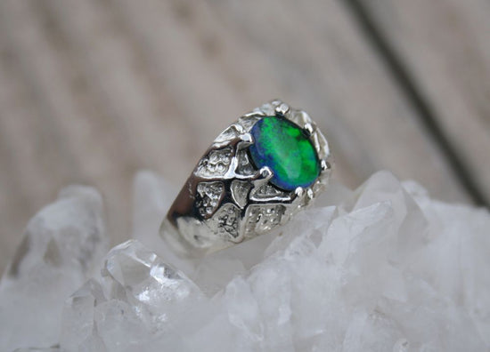 Textured Wide Band Opal Ring