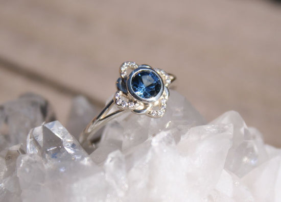 Wavy Halo Blue Sapphire Ring