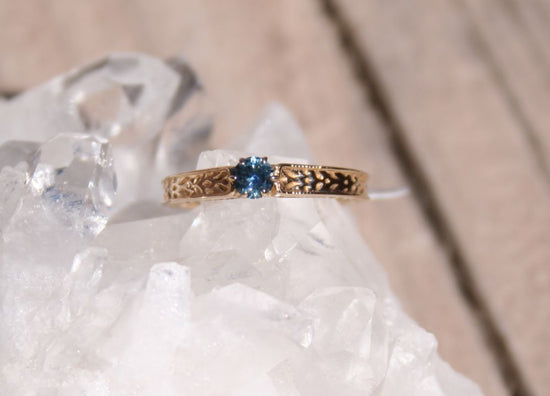 Herringbone Gold Sapphire Ring