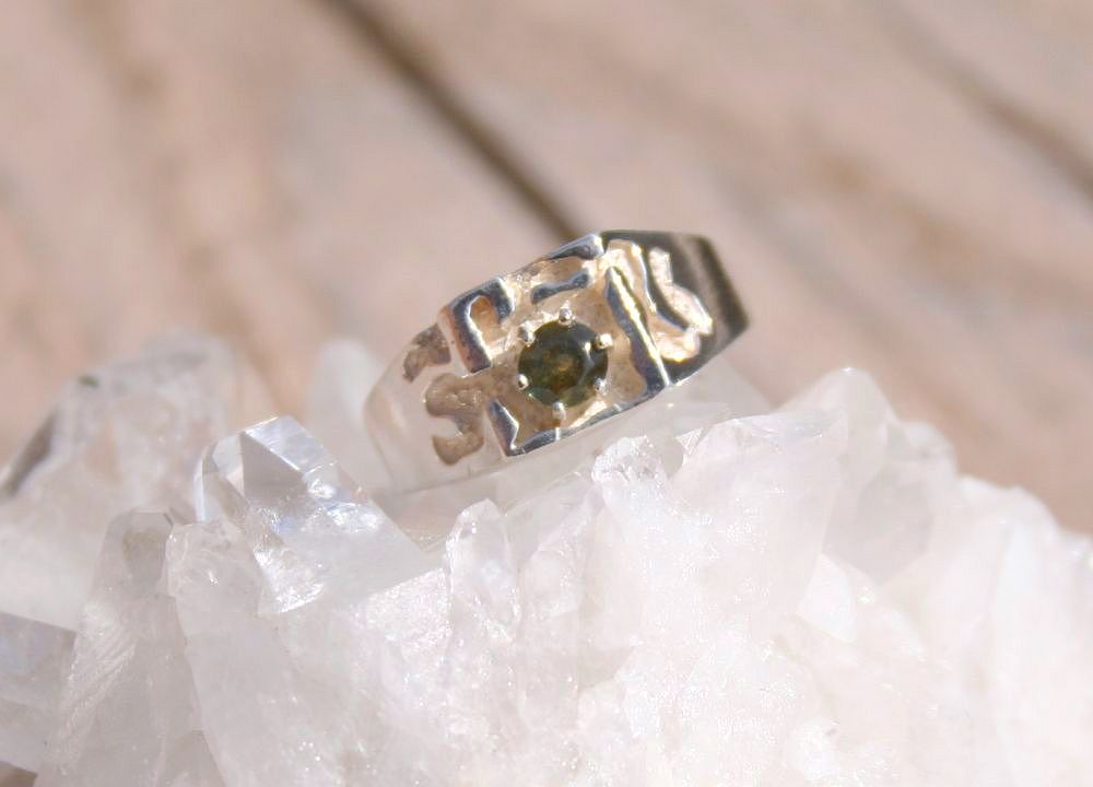 Men's Silver Square Nugget Sapphire Ring