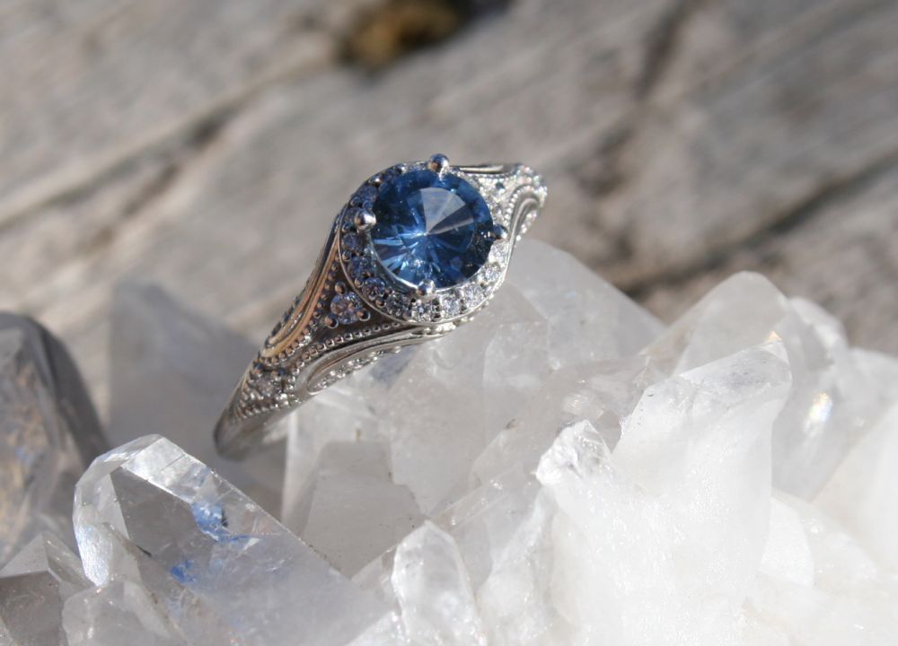 Whimsical Sapphire Halo Ring