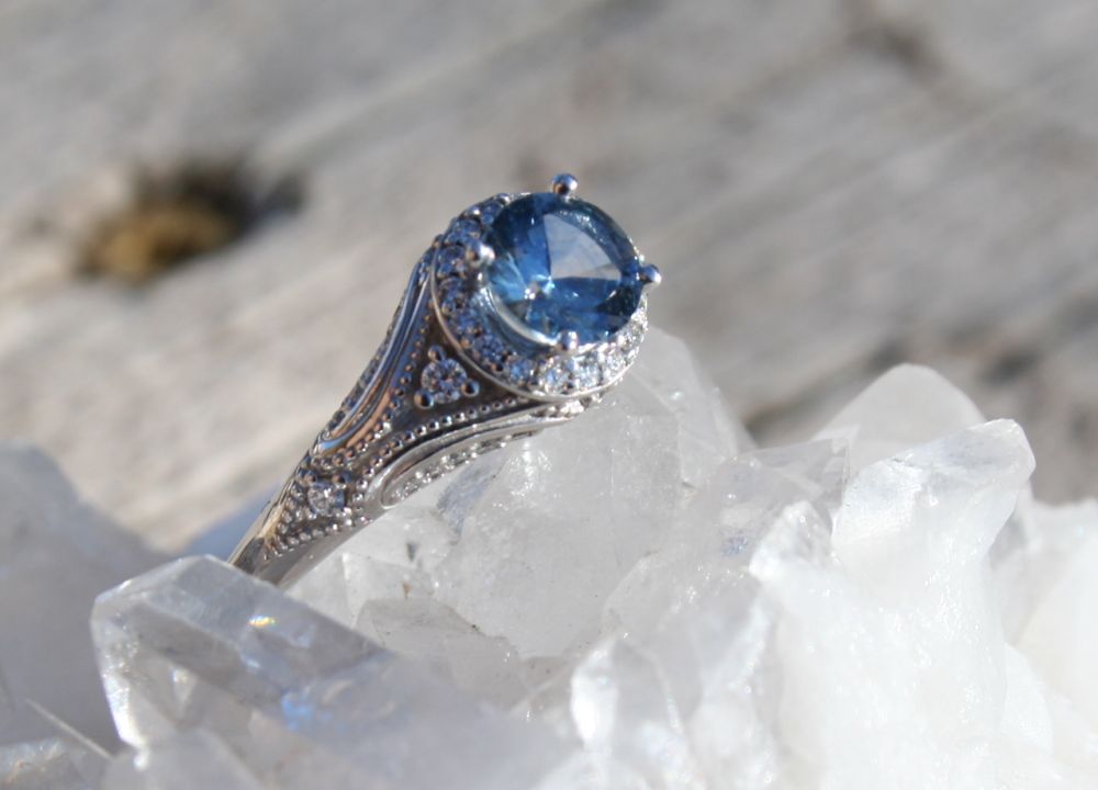 Vintage Style Montana Sapphire Halo Ring