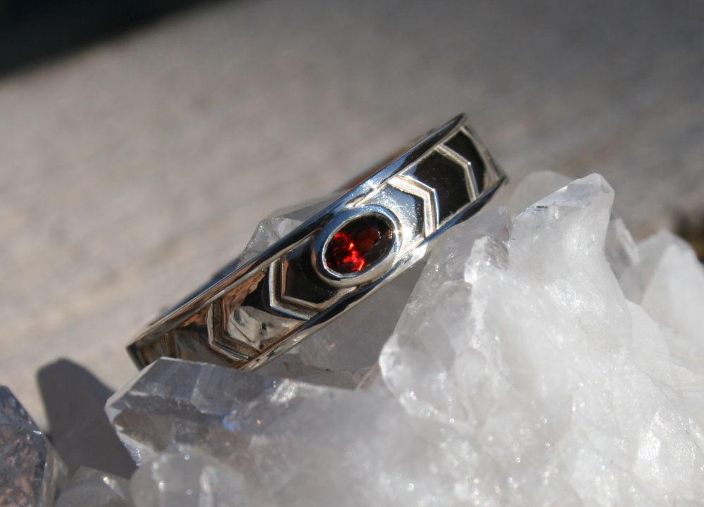 Simple Garnet Men's Ring