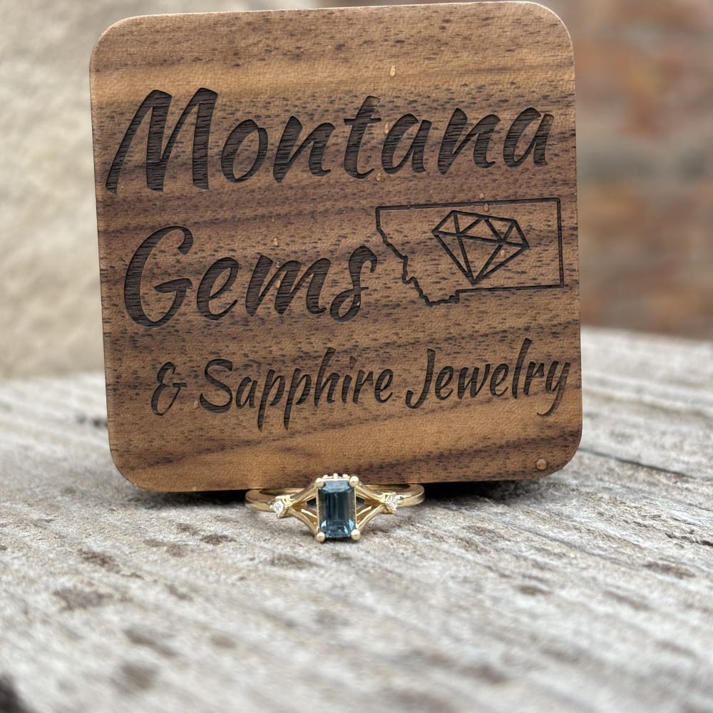 Teal Emerald Cut Montana Sapphire Ring