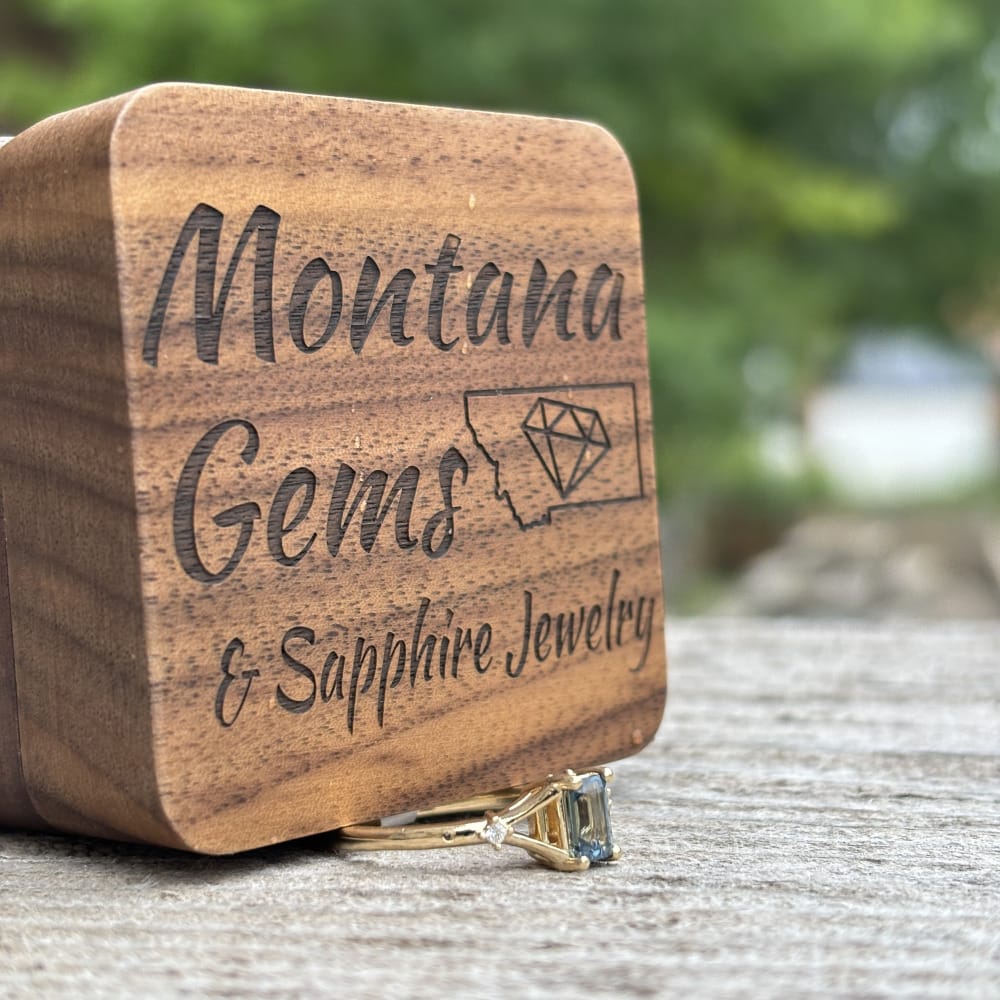 Teal Emerald Cut Montana Sapphire Ring