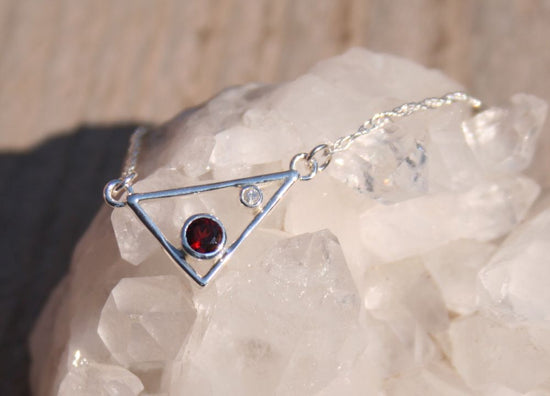 Silver Garnet Triangle Pendant