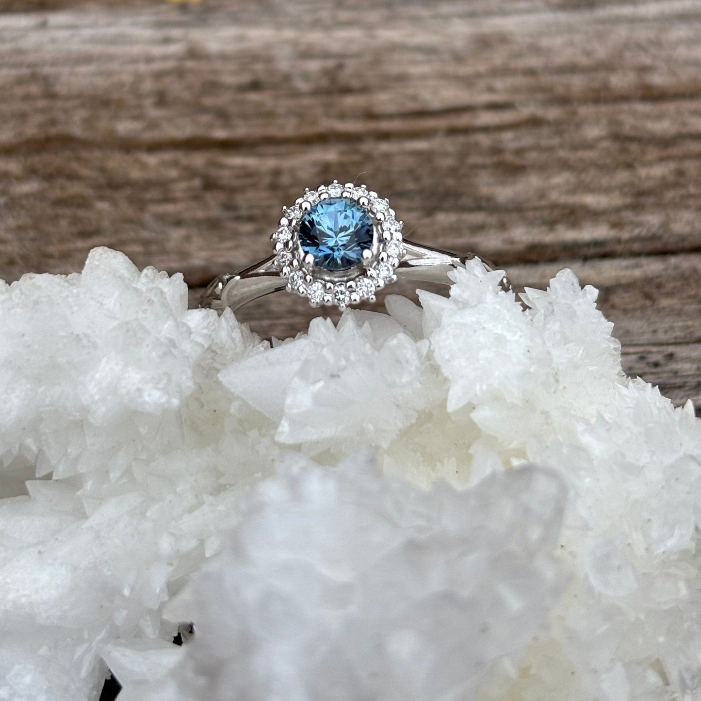 Montana Sapphire Halo Textured Band Ring