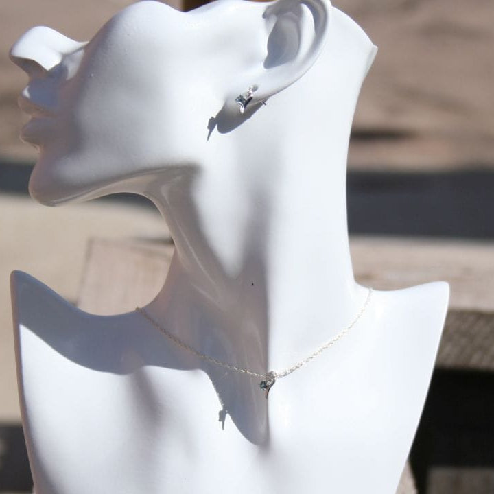 montana sapphire necklace shown on manequin