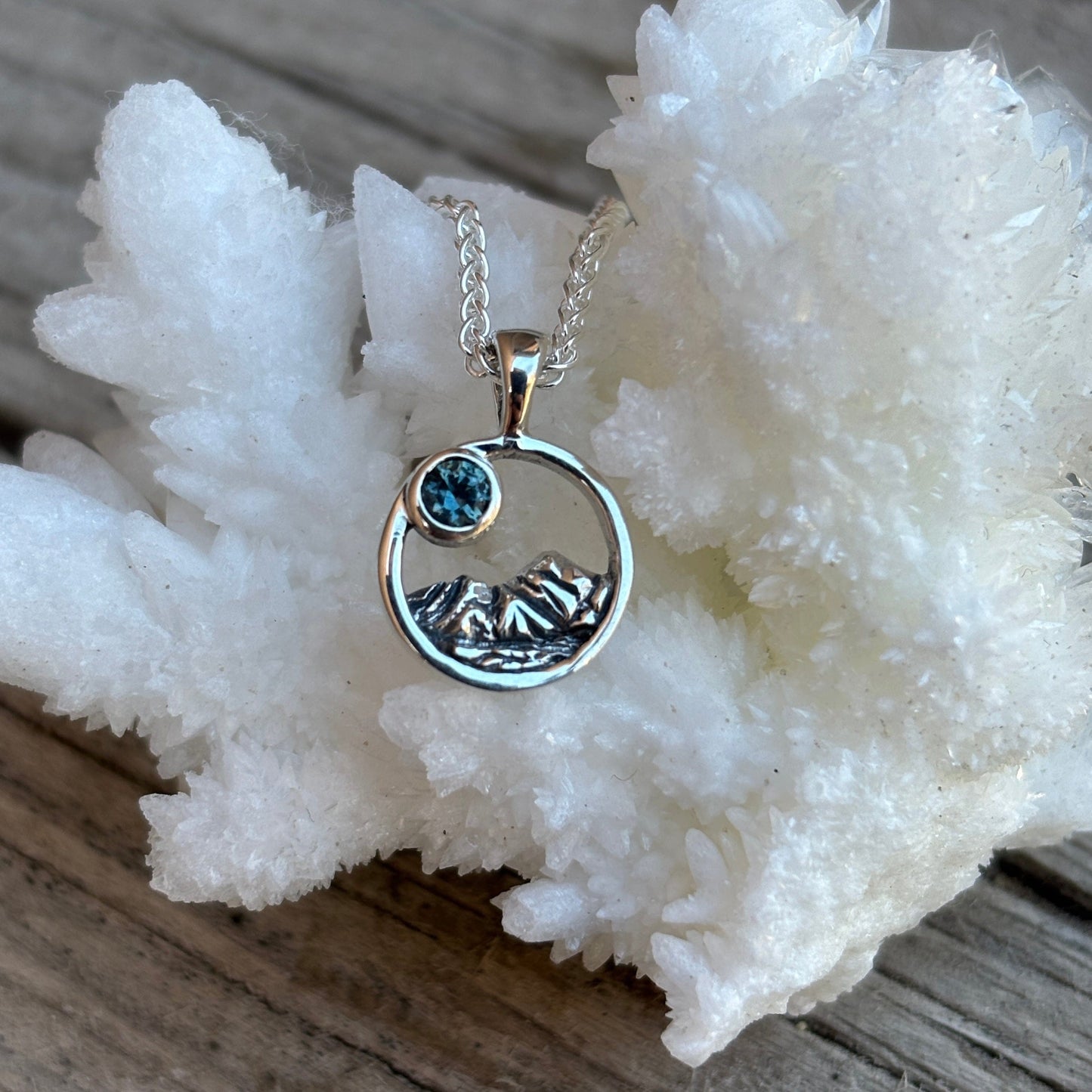 Montana Sapphire rustic Mountain Pendant