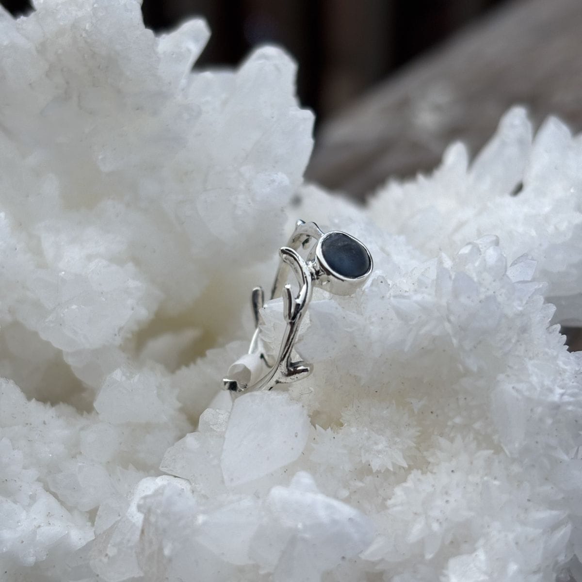 Bezel set branch textured Montana sapphire ring