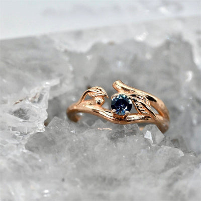 Rose gold ring with a blue Montana sapphire