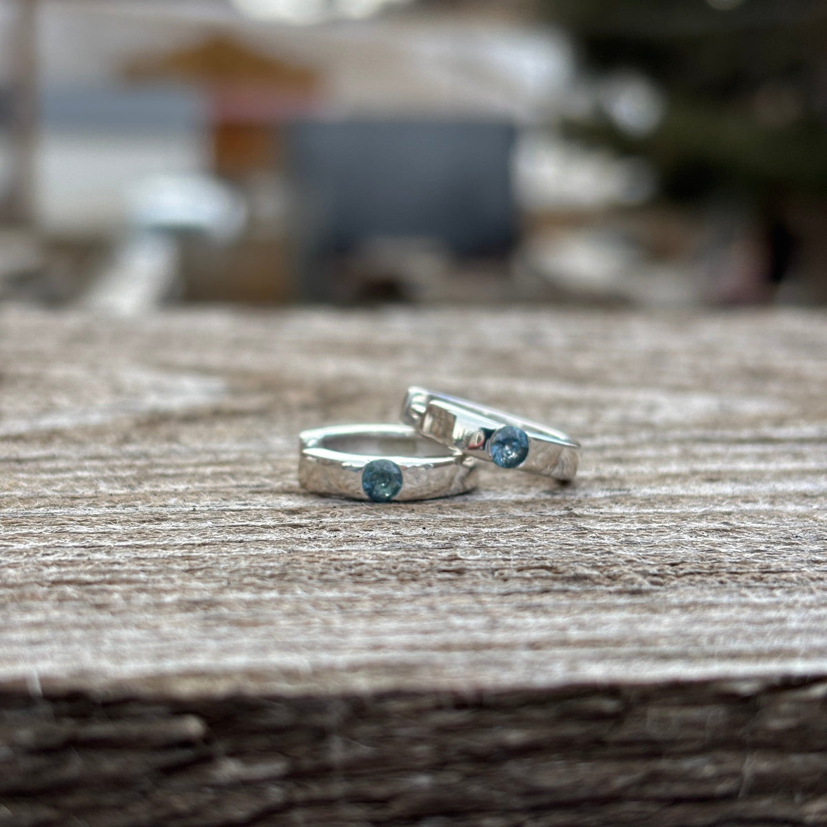 Sterling silver huggie earrings with Montana sapphires