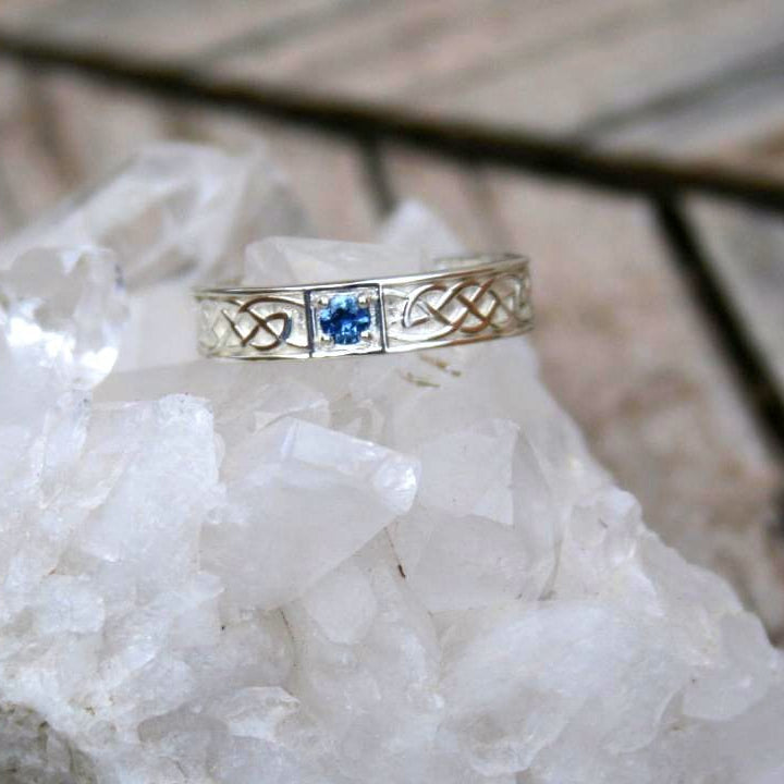 stackable Celtic knot ring with blue sapphire
