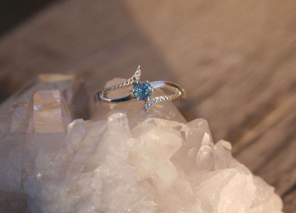 Beaded Double Band Montana Sapphire Ring