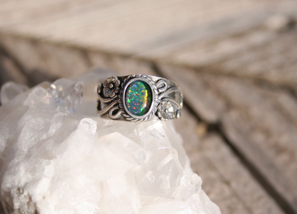 Wide Floral Opal Ring
