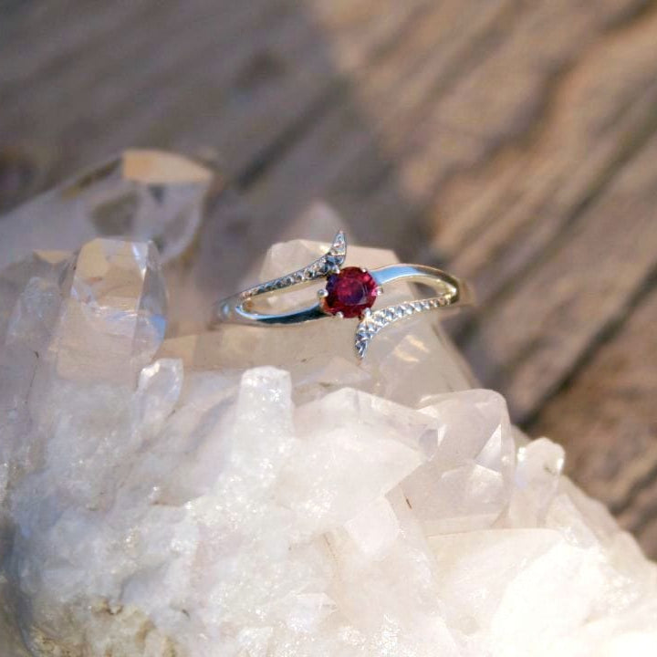 R309G red garnet ring on crystal
